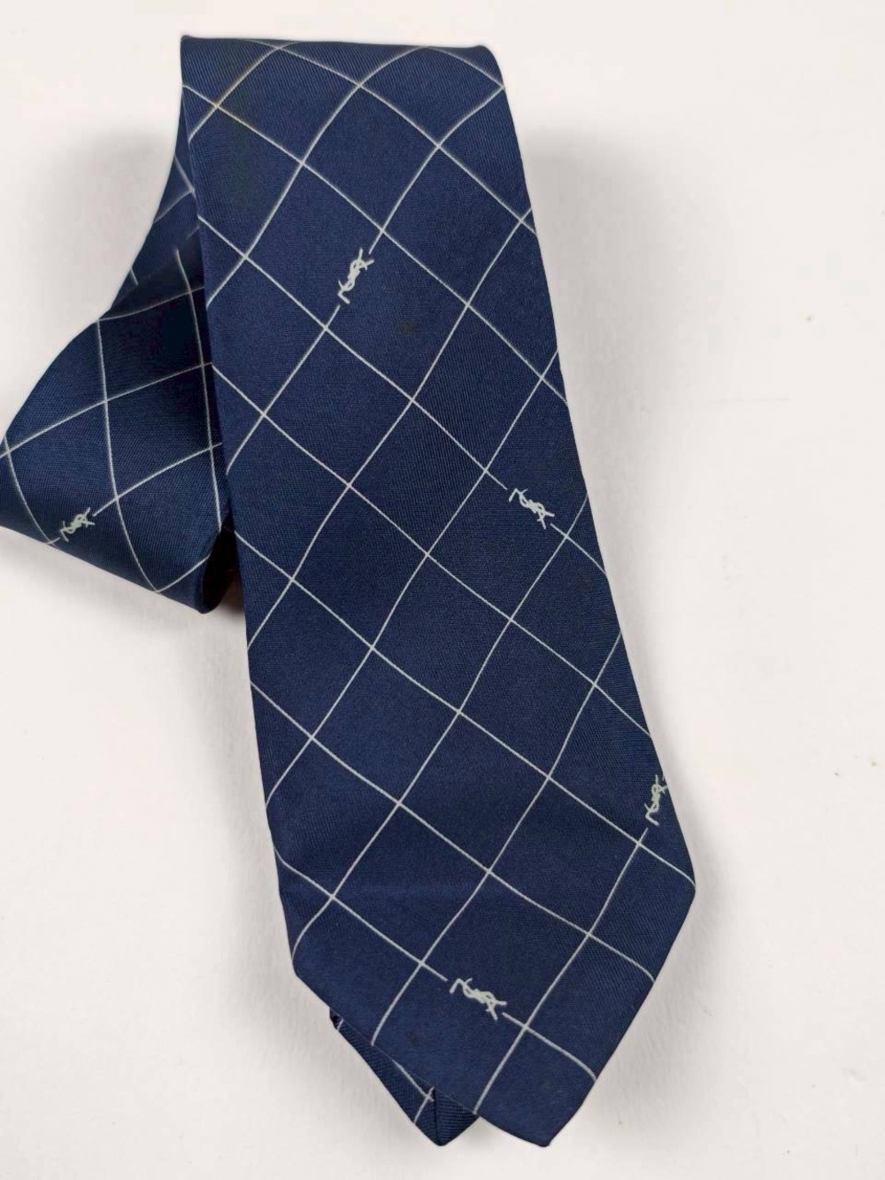 Yves Saint Laurent Navy Windowpane Silk Tie
